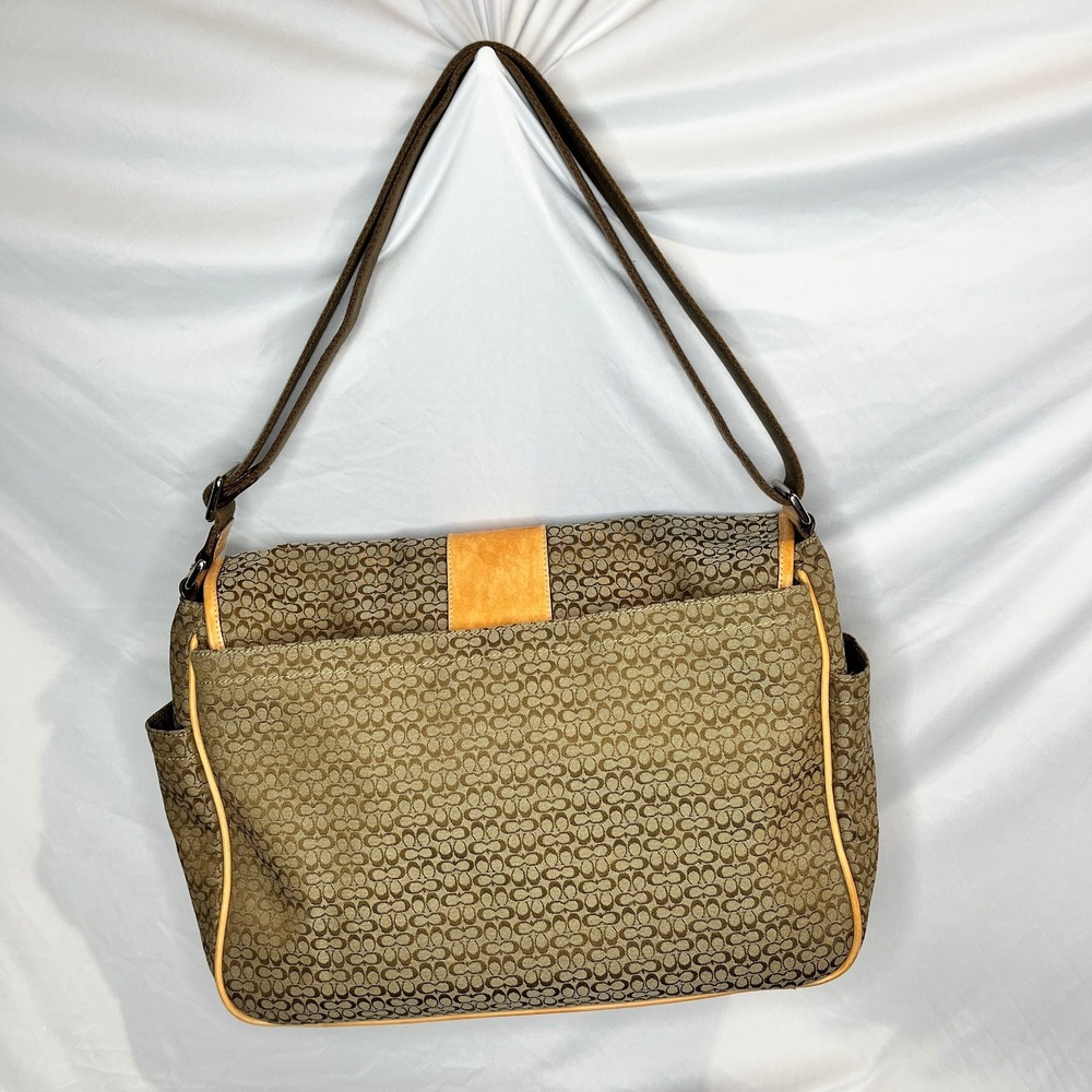 Coach Messenger Bag Crossbody Satchel‎ Signature Canvas Leather Trim - Picture 2 of 13